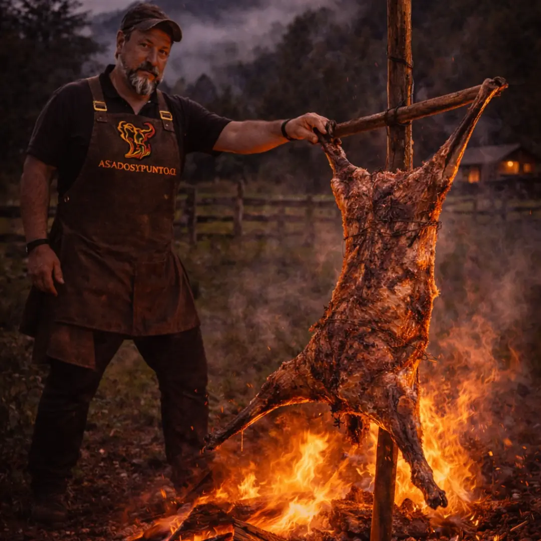 cordero al palo cocción lenta al fuego parrillero