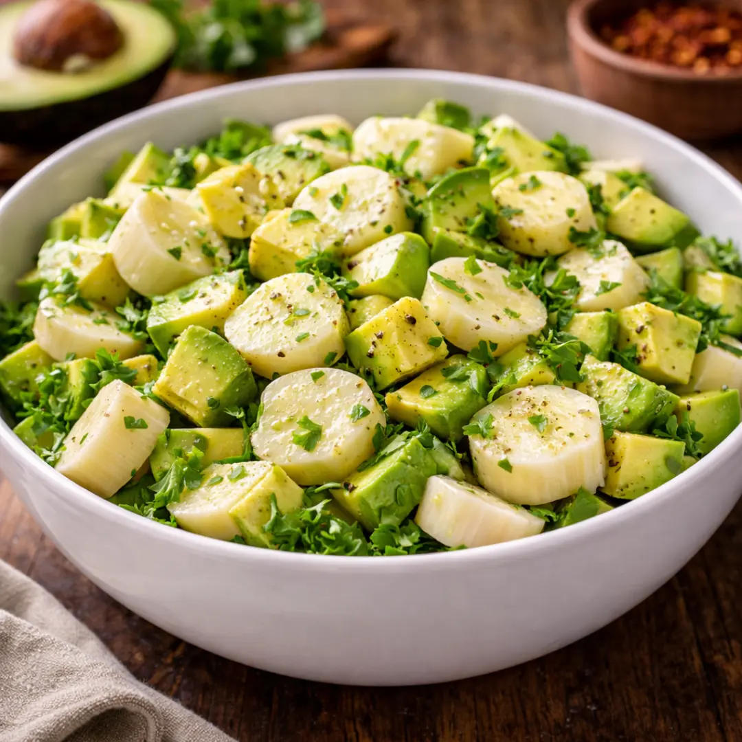 Ensalada de palta y palmito fresca como acompañamiento premium para asados