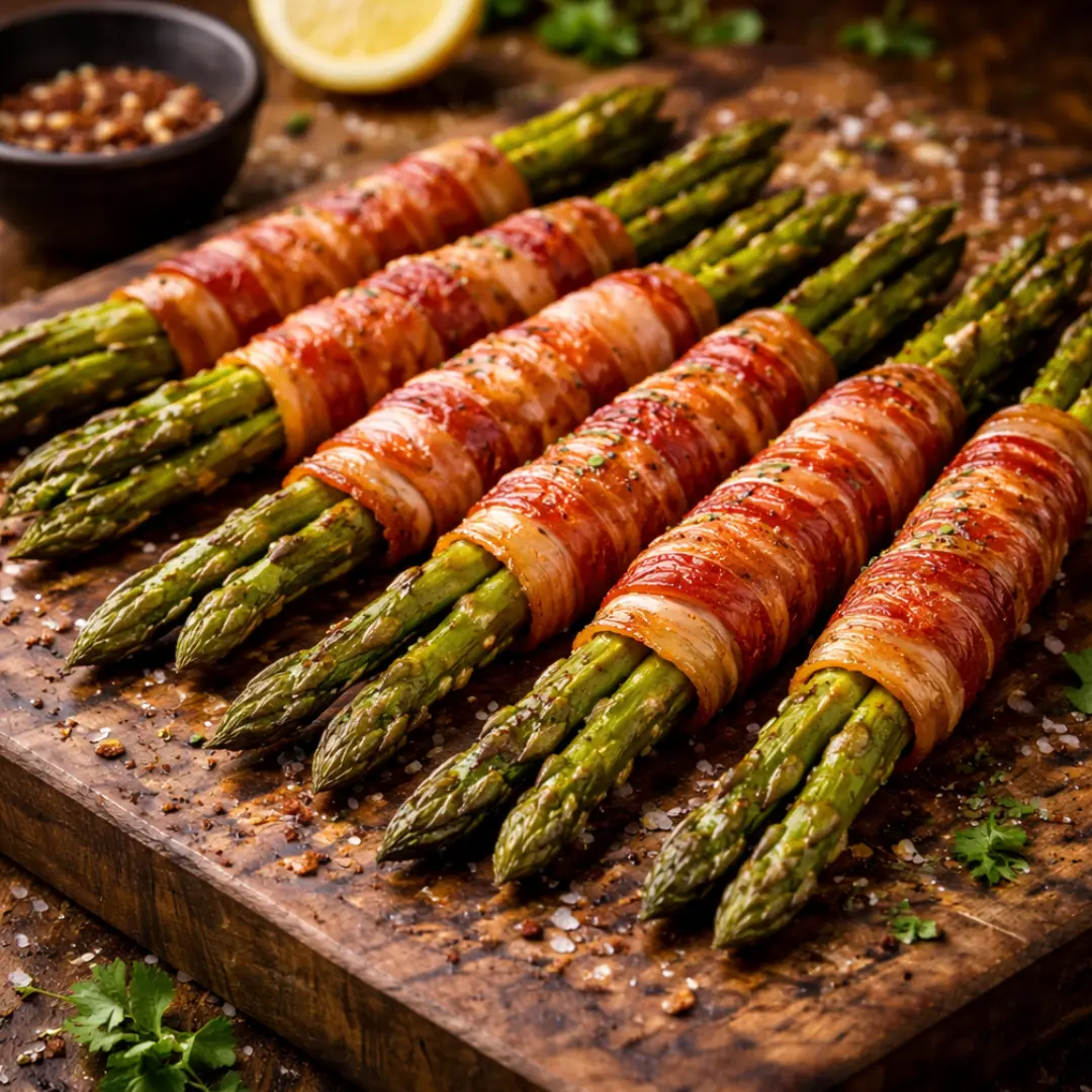Espárragos envueltos en tocino crocante a la parrilla