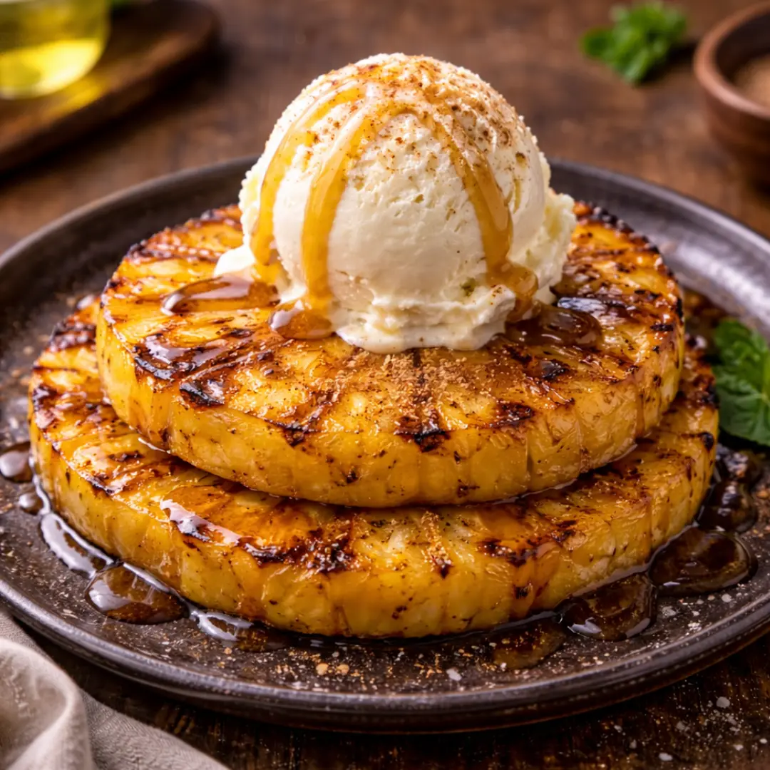 piña a la parrilla con helado postre gourmet para asados en Santiago