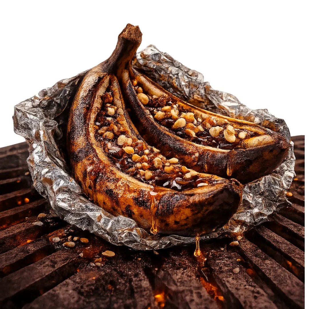 plátanos a la parrilla con chocolate postre dulce para eventos en Santiago