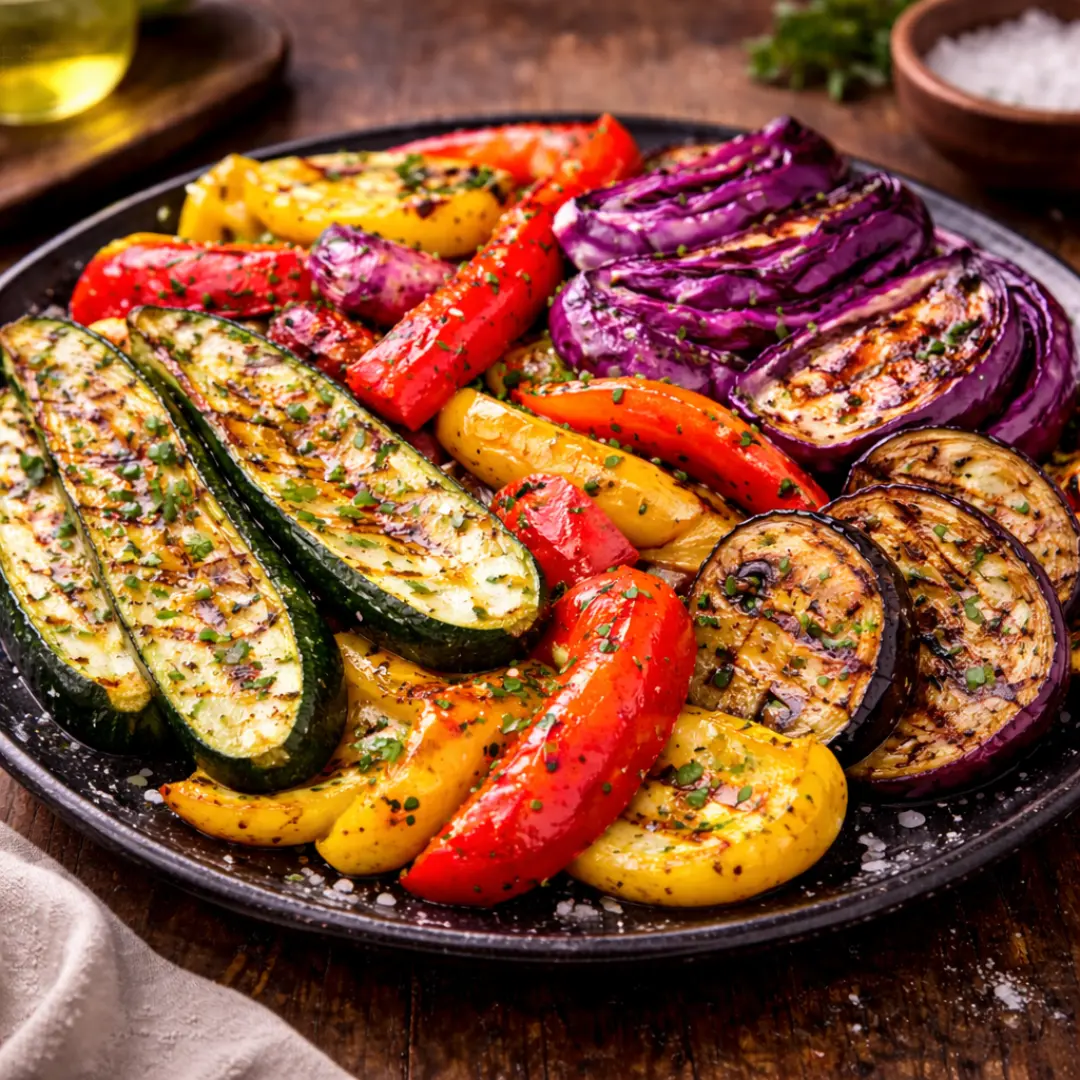 Verduras grilladas a la parrilla con zapallo italiano, pimentón y berenjena