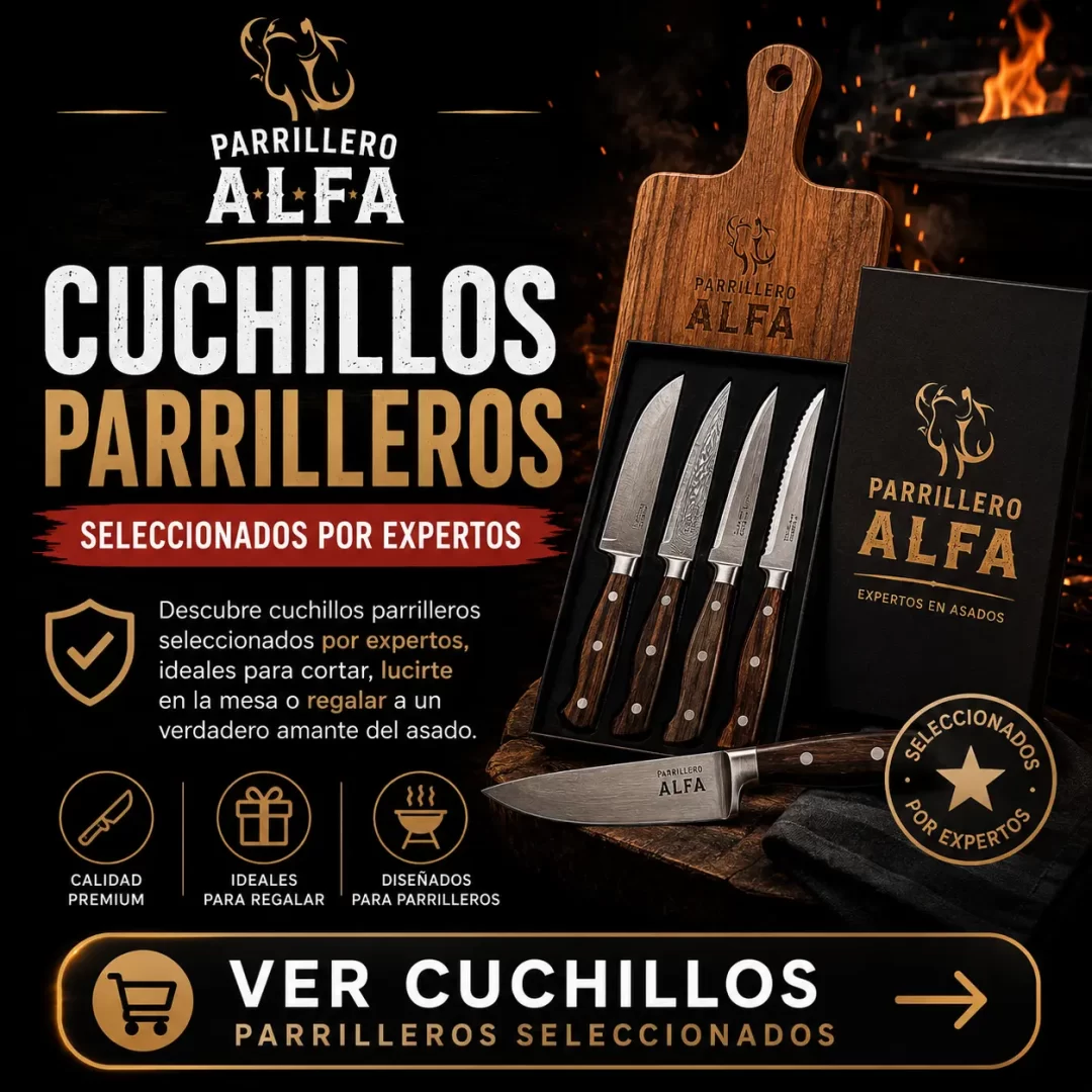 Cuchillos parrilleros recomendados por Parrillero Alfa para cortar carnes, lucirse en la mesa y regalar a amantes del asado.