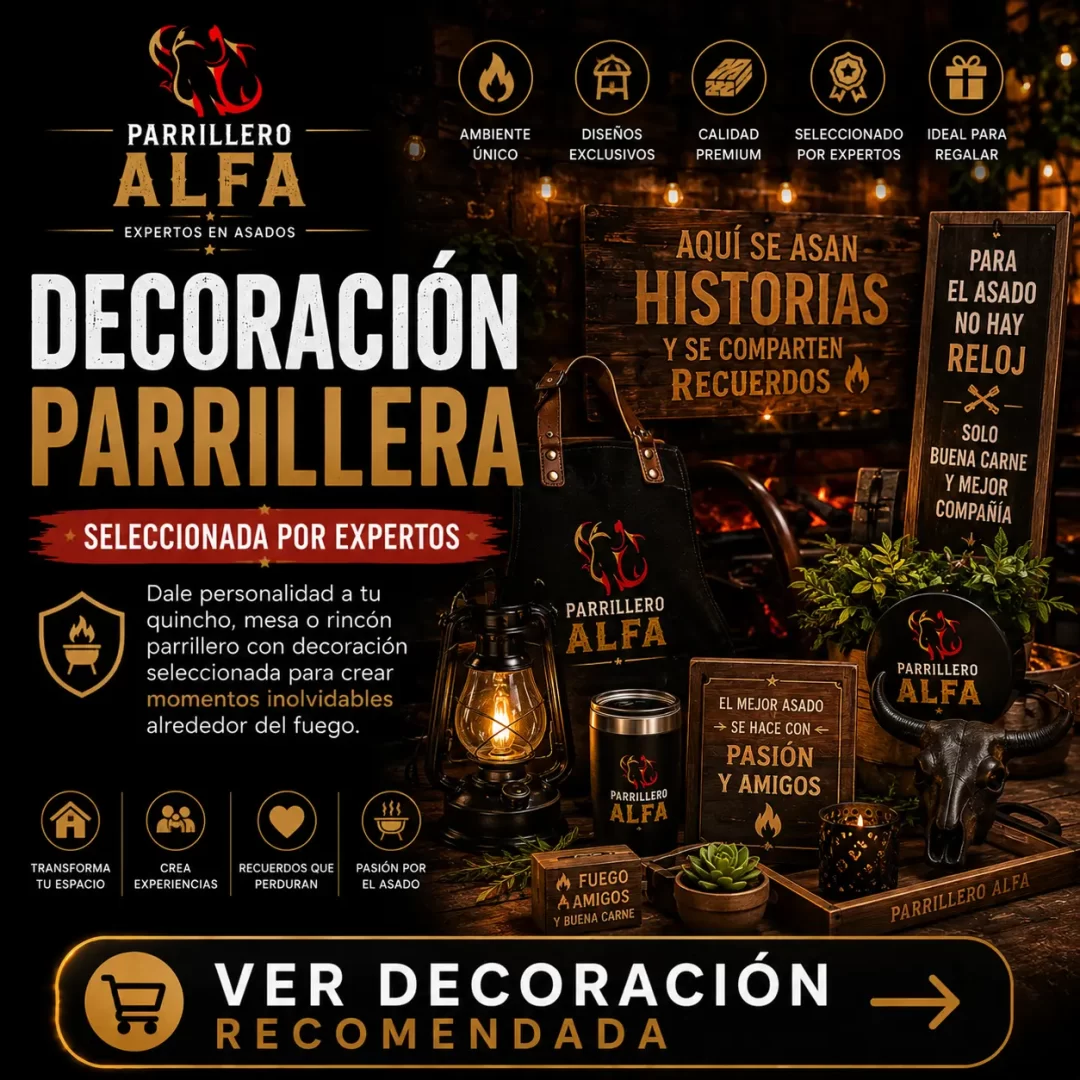 Decoración parrillera recomendada por Parrillero Alfa para quinchos, terrazas y espacios de asado con estilo y personalidad.