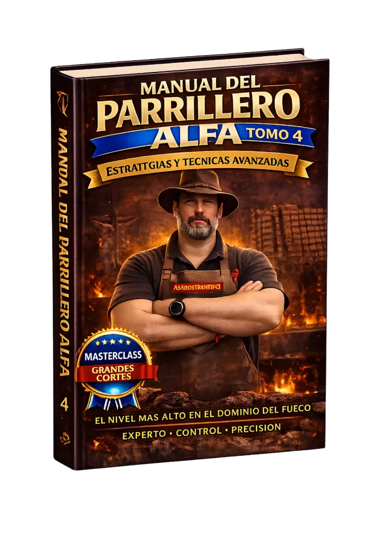 Libro avanzado de técnicas parrilleras, grandes cortes, planificación y dominio profesional del asado.