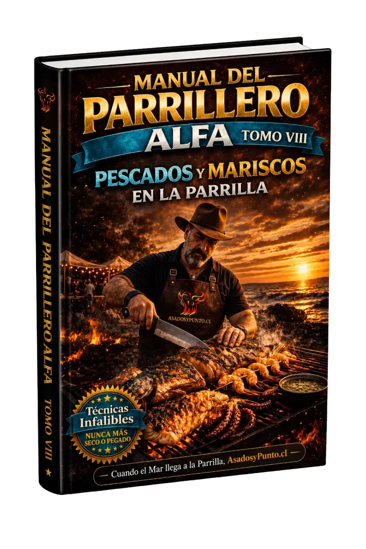 Libro especializado en pescados y mariscos a la parrilla con técnicas para evitar que se sequen o peguen.