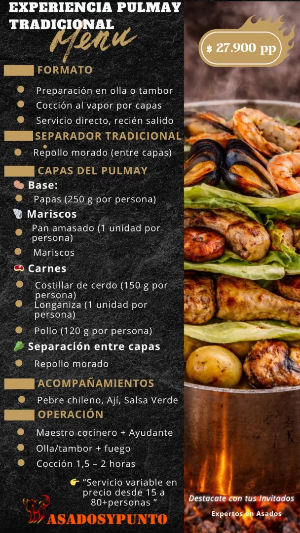 Experiencia Pulmay a domicilio para empresas, matrimonios y eventos gastronómicos de Asados y Punto.